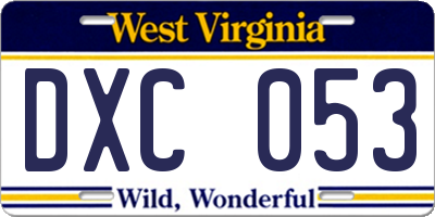 WV license plate DXC053