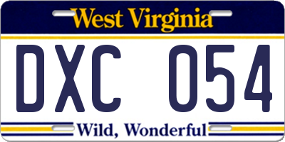 WV license plate DXC054