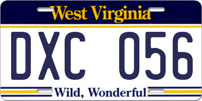 WV license plate DXC056