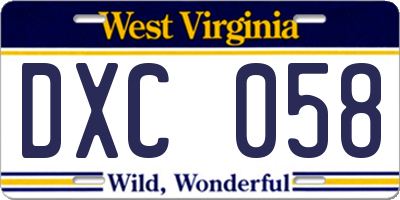 WV license plate DXC058