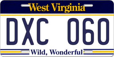 WV license plate DXC060