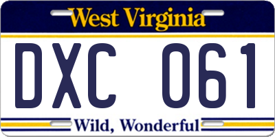 WV license plate DXC061