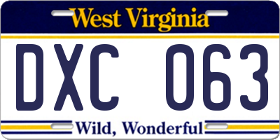 WV license plate DXC063