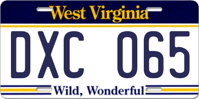WV license plate DXC065