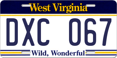 WV license plate DXC067