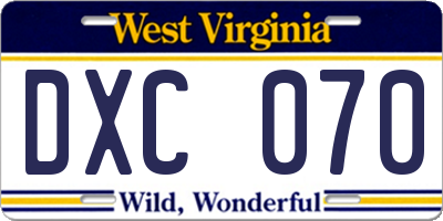 WV license plate DXC070