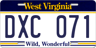 WV license plate DXC071