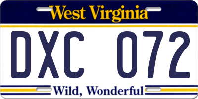 WV license plate DXC072