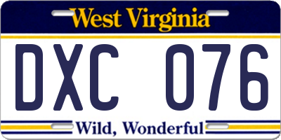 WV license plate DXC076