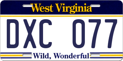 WV license plate DXC077