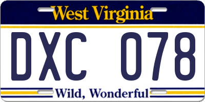 WV license plate DXC078
