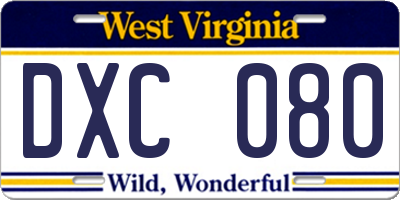 WV license plate DXC080