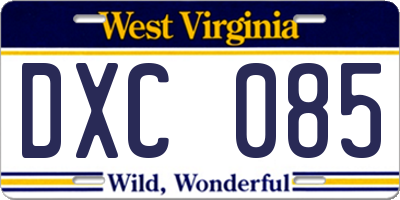 WV license plate DXC085