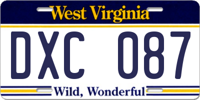 WV license plate DXC087