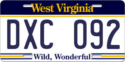 WV license plate DXC092