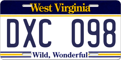 WV license plate DXC098