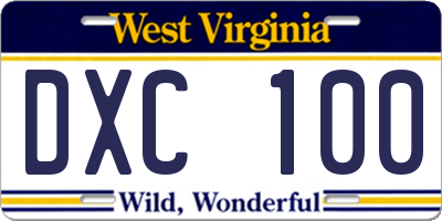 WV license plate DXC100