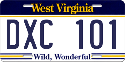 WV license plate DXC101