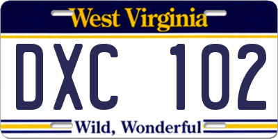 WV license plate DXC102