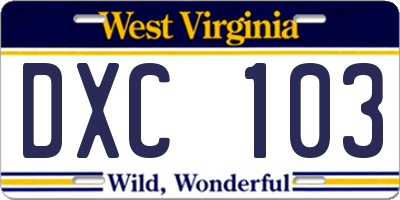 WV license plate DXC103