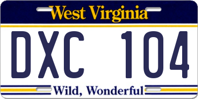 WV license plate DXC104