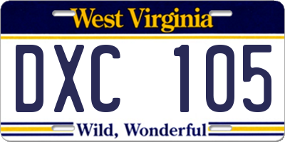 WV license plate DXC105