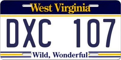 WV license plate DXC107