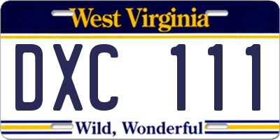WV license plate DXC111