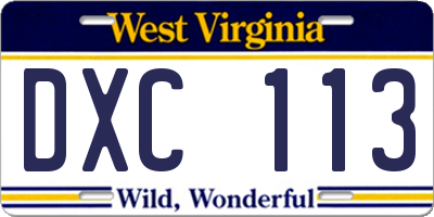 WV license plate DXC113