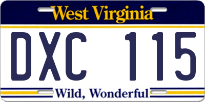 WV license plate DXC115