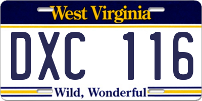 WV license plate DXC116