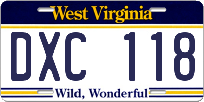 WV license plate DXC118