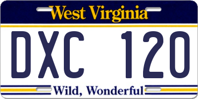 WV license plate DXC120