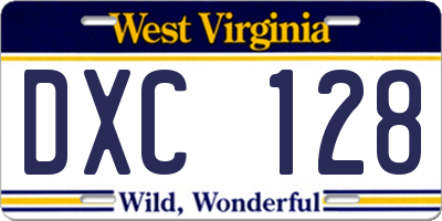 WV license plate DXC128