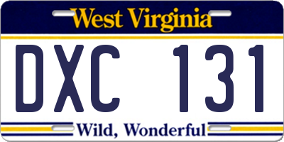 WV license plate DXC131