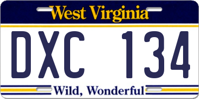 WV license plate DXC134