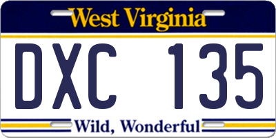 WV license plate DXC135