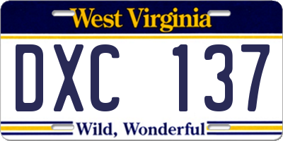 WV license plate DXC137