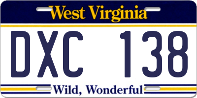 WV license plate DXC138