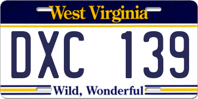 WV license plate DXC139