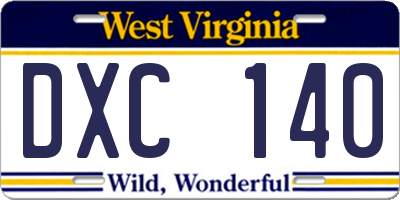 WV license plate DXC140