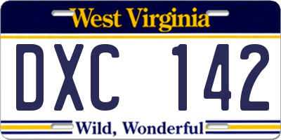WV license plate DXC142