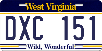WV license plate DXC151