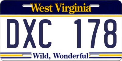 WV license plate DXC178