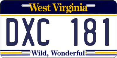 WV license plate DXC181