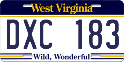 WV license plate DXC183