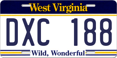 WV license plate DXC188