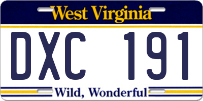 WV license plate DXC191