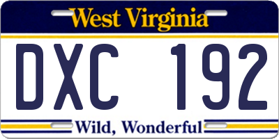 WV license plate DXC192