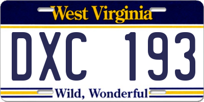 WV license plate DXC193